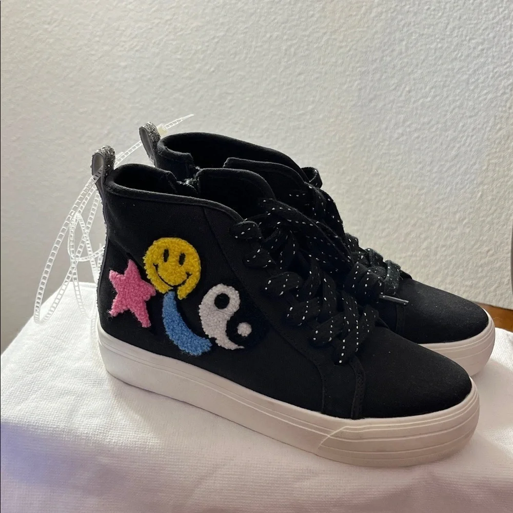 GB Girls Black High-Top Sneakers with Colorful Patches